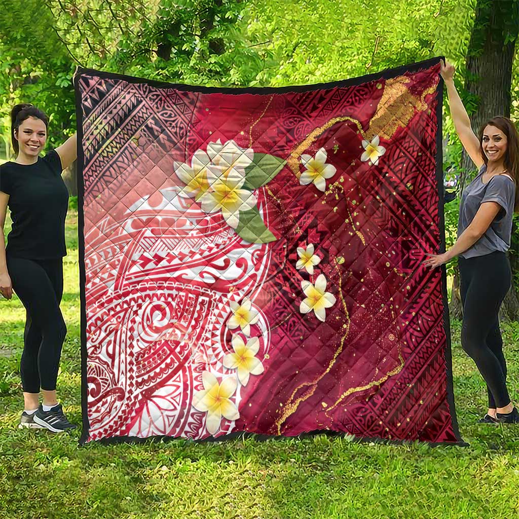 Polynesian Tribal Tattoo Quilt Plumeria Blood Red and Gold Marble Pattern