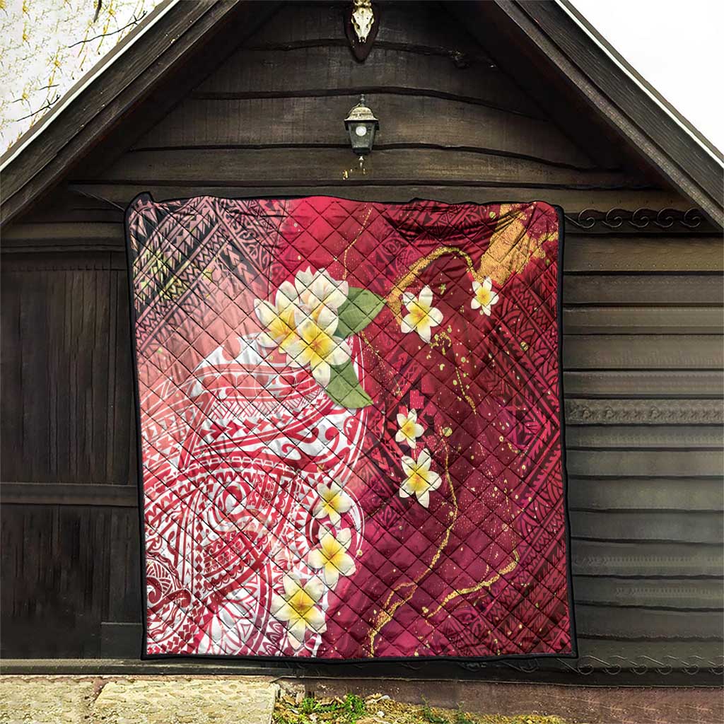Polynesian Tribal Tattoo Quilt Plumeria Blood Red and Gold Marble Pattern