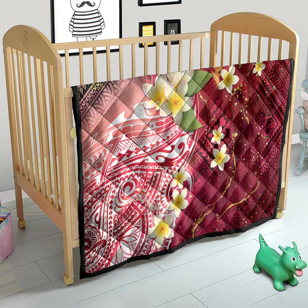 Polynesian Tribal Tattoo Quilt Plumeria Blood Red and Gold Marble Pattern