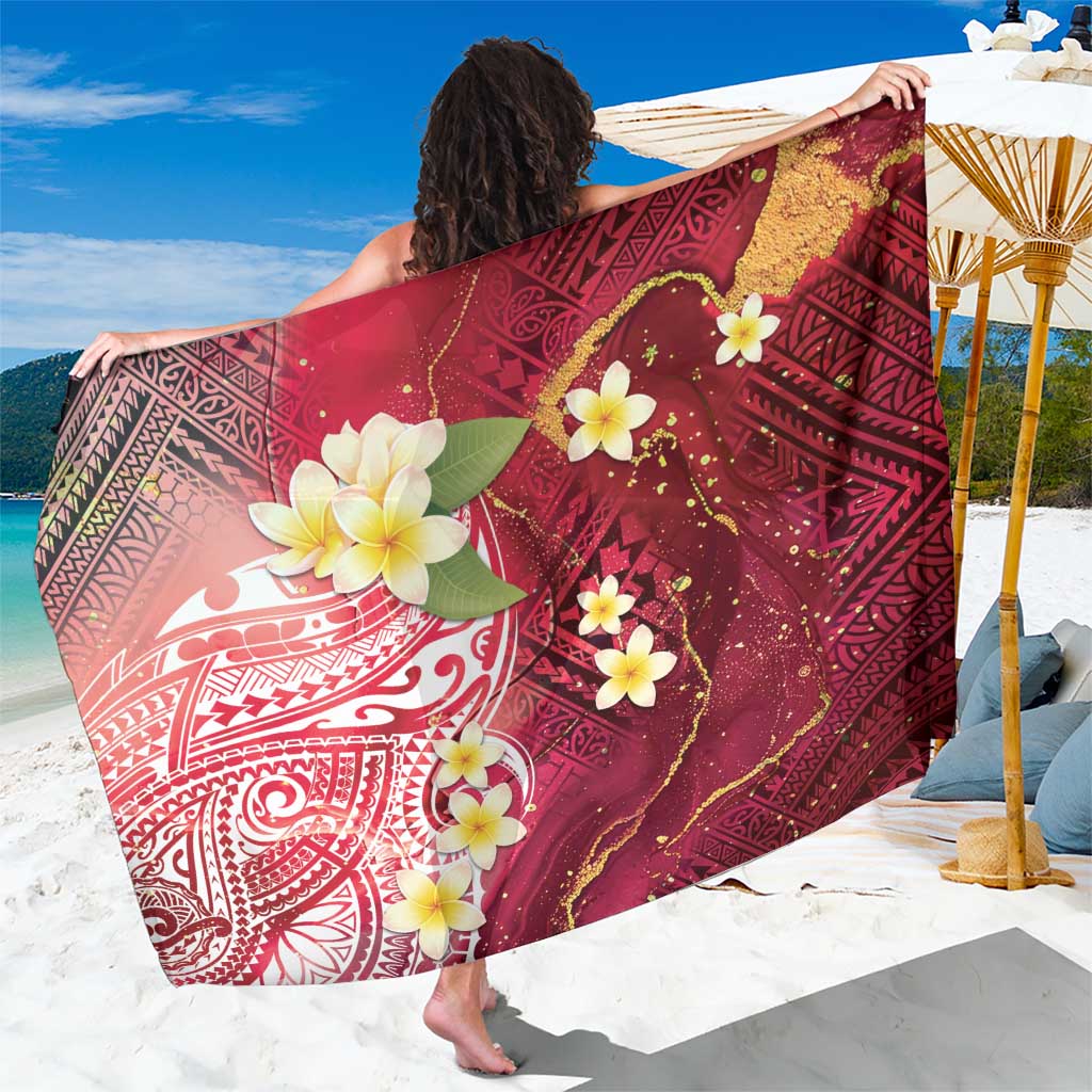 Polynesian Tribal Tattoo Sarong Plumeria Blood Red and Gold Marble Pattern LT9 One Size 44 x 66 inches Red - Polynesian Pride