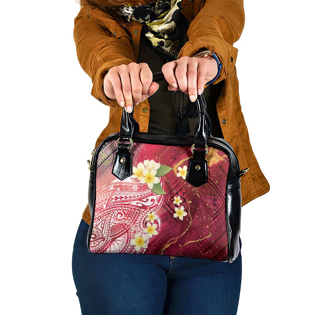 Polynesian Tribal Tattoo Shoulder Handbag Plumeria Blood Red and Gold Marble Pattern LT9 One Size Red - Polynesian Pride