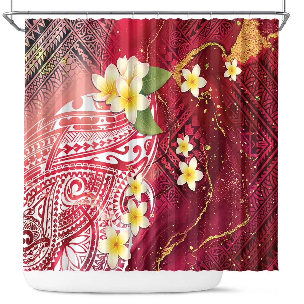 Polynesian Tribal Tattoo Shower Curtain Plumeria Blood Red and Gold Marble Pattern LT9 Red - Polynesian Pride