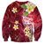 Polynesian Tribal Tattoo Sweatshirt Plumeria Blood Red and Gold Marble Pattern