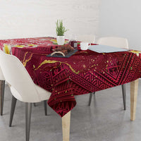 Polynesian Tribal Tattoo Tablecloth Plumeria Blood Red and Gold Marble Pattern
