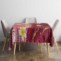 Polynesian Tribal Tattoo Tablecloth Plumeria Blood Red and Gold Marble Pattern