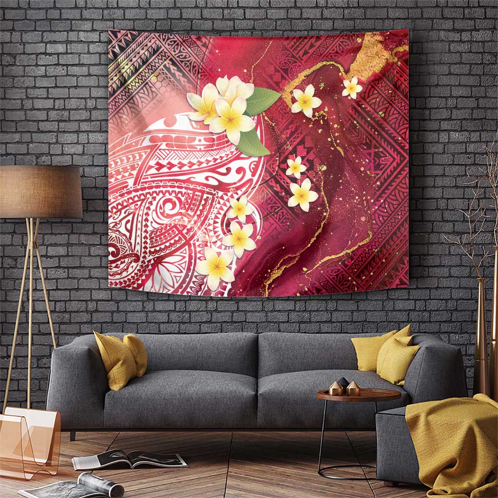 Polynesian Tribal Tattoo Tapestry Plumeria Blood Red and Gold Marble Pattern LT9 Red - Polynesian Pride