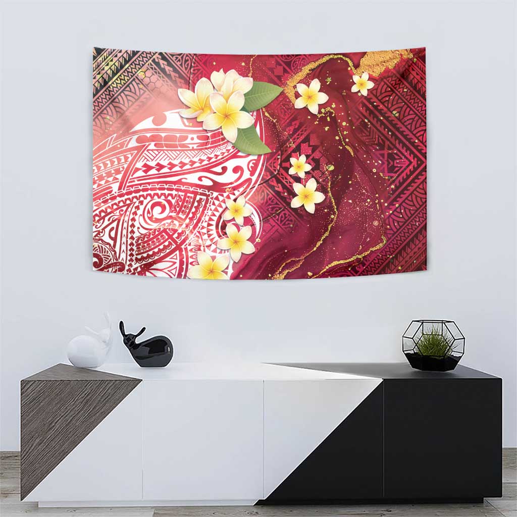 Polynesian Tribal Tattoo Tapestry Plumeria Blood Red and Gold Marble Pattern