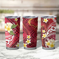 Polynesian Tribal Tattoo Tumbler Cup Plumeria Blood Red and Gold Marble Pattern