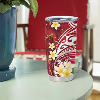 Polynesian Tribal Tattoo Tumbler Cup Plumeria Blood Red and Gold Marble Pattern