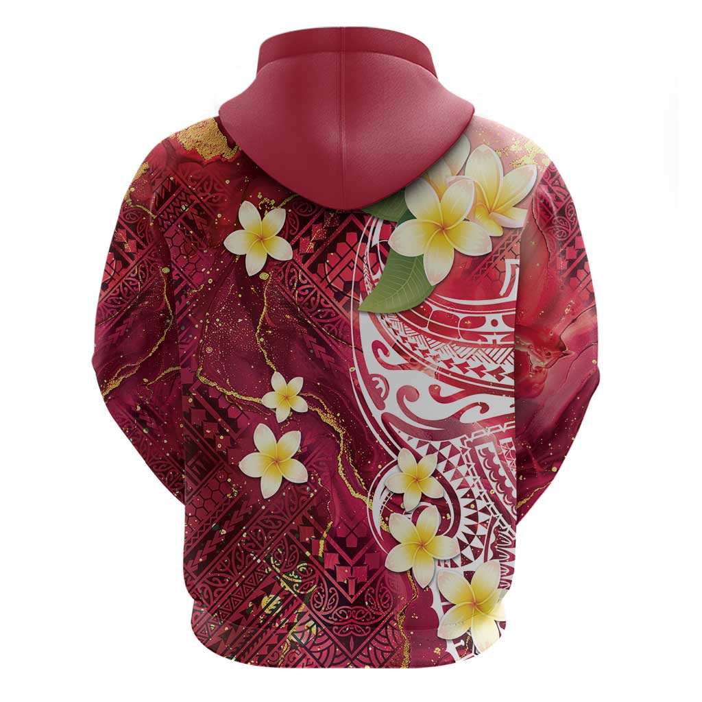 Polynesian Tribal Tattoo Zip Hoodie Plumeria Blood Red and Gold Marble Pattern LT9 - Polynesian Pride
