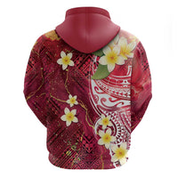 Polynesian Tribal Tattoo Zip Hoodie Plumeria Blood Red and Gold Marble Pattern LT9 - Polynesian Pride