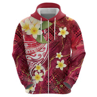 Polynesian Tribal Tattoo Zip Hoodie Plumeria Blood Red and Gold Marble Pattern LT9 - Polynesian Pride