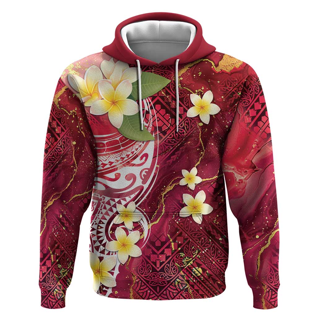 Polynesian Tribal Tattoo Zip Hoodie Plumeria Blood Red and Gold Marble Pattern LT9 Pullover Hoodie Red - Polynesian Pride