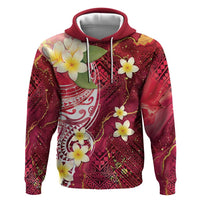 Polynesian Tribal Tattoo Zip Hoodie Plumeria Blood Red and Gold Marble Pattern LT9 Pullover Hoodie Red - Polynesian Pride