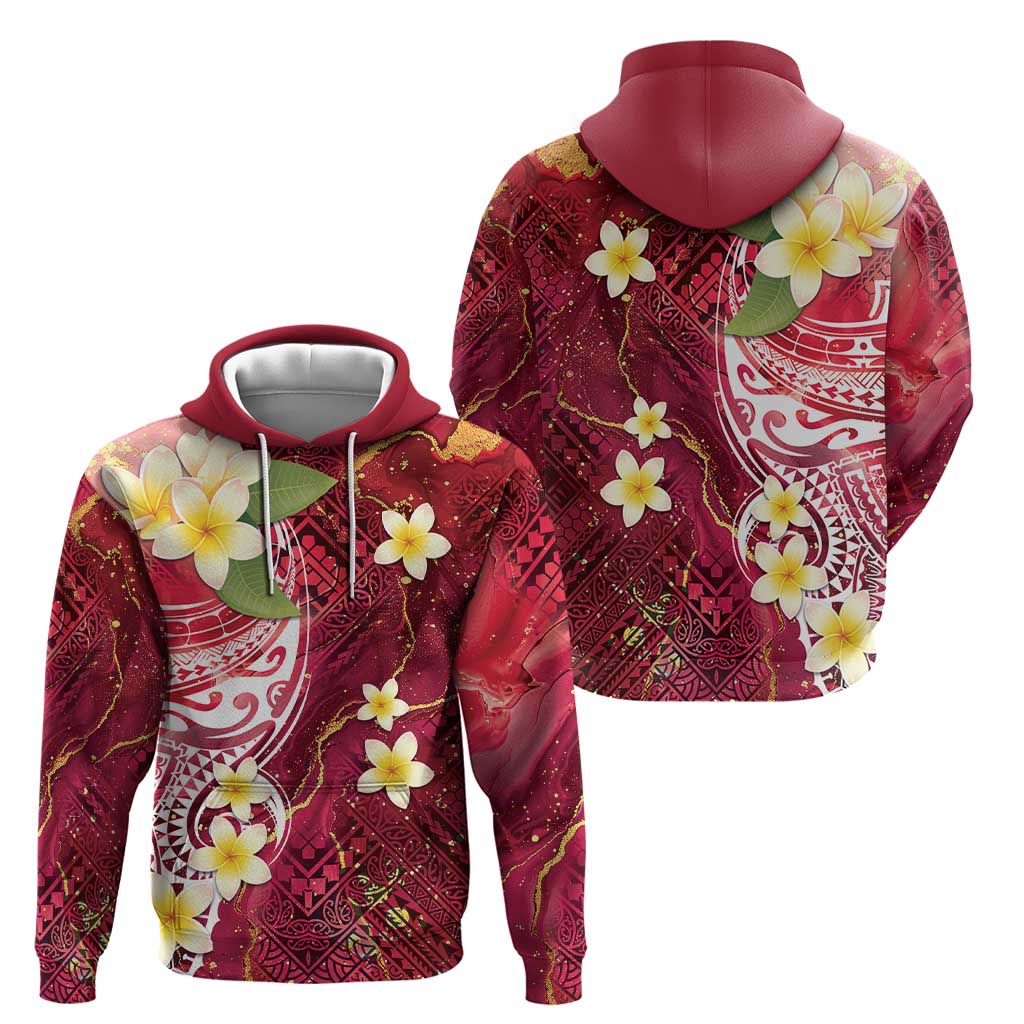 Polynesian Tribal Tattoo Zip Hoodie Plumeria Blood Red and Gold Marble Pattern LT9 - Polynesian Pride