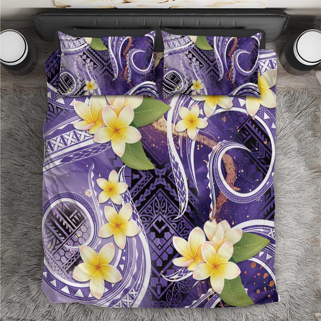 Polynesian Tribal Tattoo Bedding Set Plumeria Purple Marble Pattern LT9 Purple - Polynesian Pride