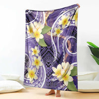 Polynesian Tribal Tattoo Blanket Plumeria Purple Marble Pattern
