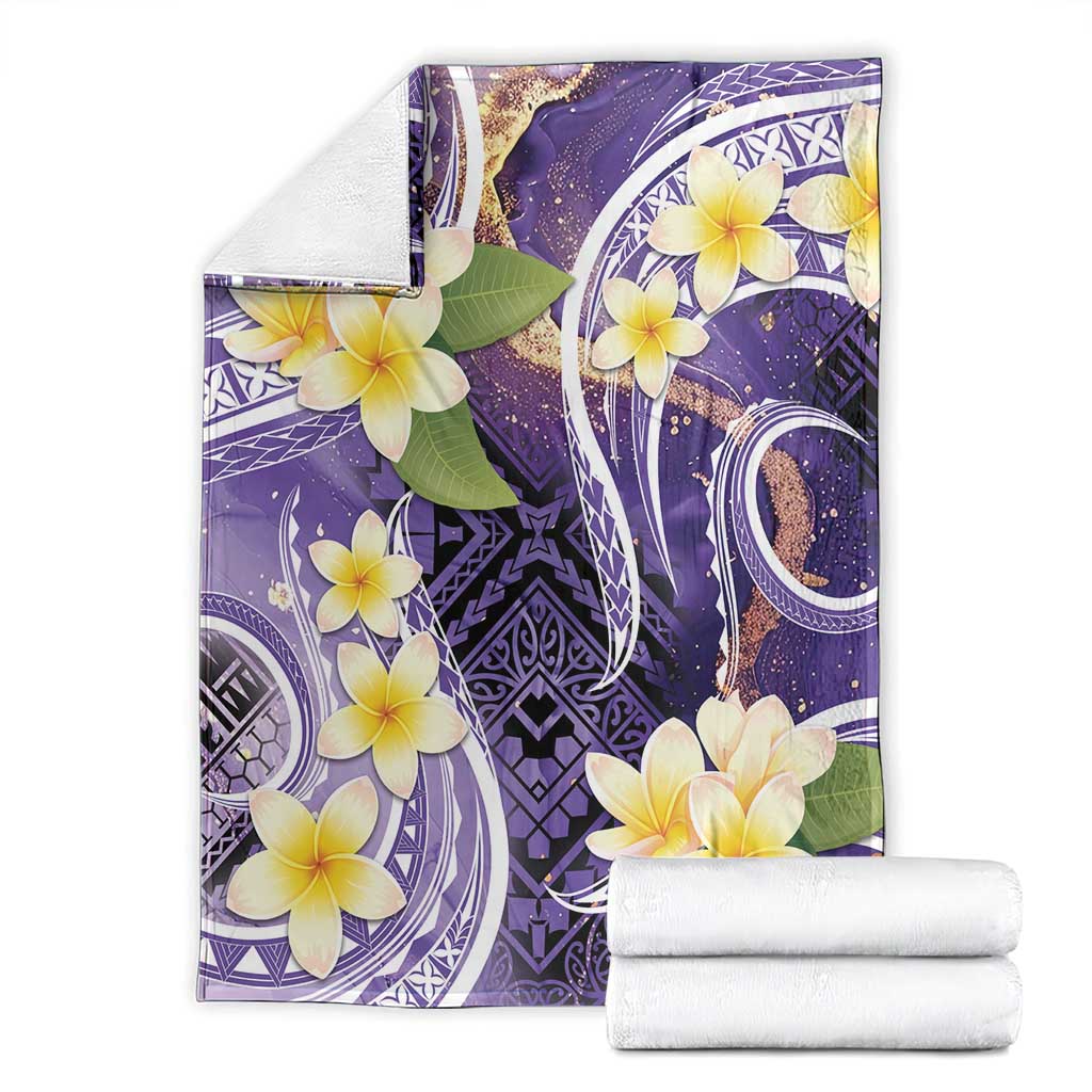 Polynesian Tribal Tattoo Blanket Plumeria Purple Marble Pattern