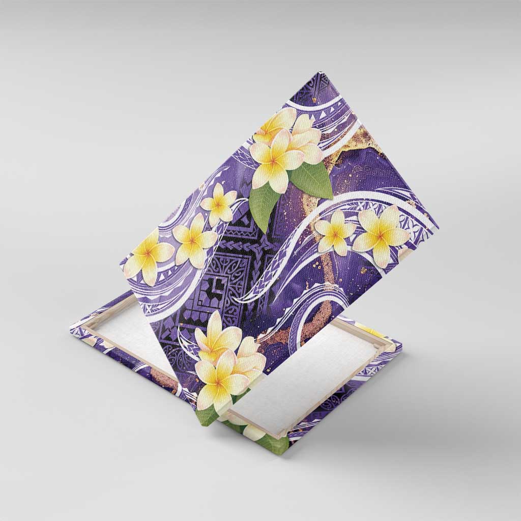 Polynesian Tribal Tattoo Canvas Wall Art Plumeria Purple Marble Pattern