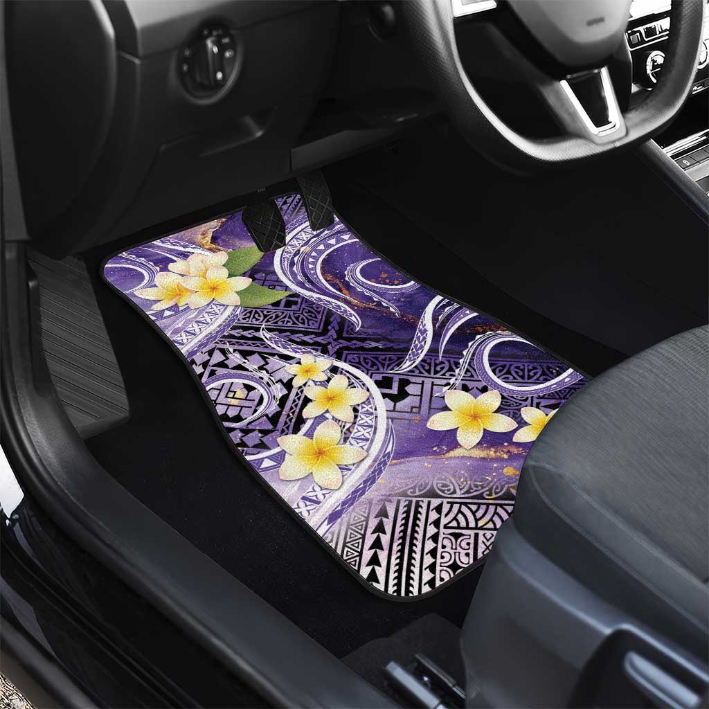 Polynesian Tribal Tattoo Car Mats Plumeria Purple Marble Pattern