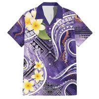 Polynesian Tribal Tattoo Family Matching Puletasi and Hawaiian Shirt Plumeria Purple Marble Pattern