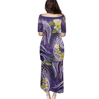 Polynesian Tribal Tattoo Family Matching Puletasi and Hawaiian Shirt Plumeria Purple Marble Pattern