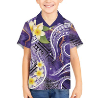 Polynesian Tribal Tattoo Family Matching Short Sleeve Bodycon Dress and Hawaiian Shirt Plumeria Purple Marble Pattern