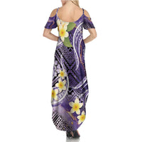 Polynesian Tribal Tattoo Family Matching Summer Maxi Dress and Hawaiian Shirt Plumeria Purple Marble Pattern