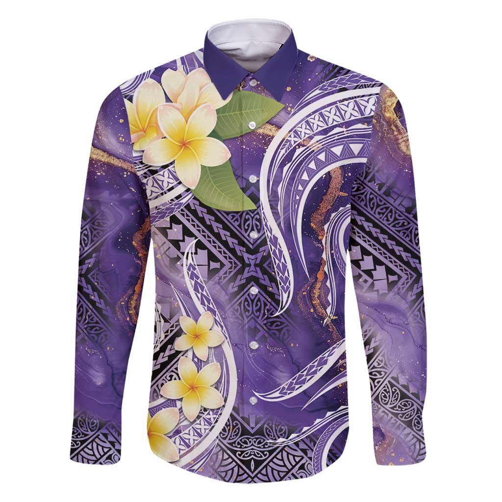 Polynesian Tribal Tattoo Family Matching Tank Maxi Dress and Hawaiian Shirt Plumeria Purple Marble Pattern LT9 Dad's Shirt - Long Sleeve Purple - Polynesian Pride