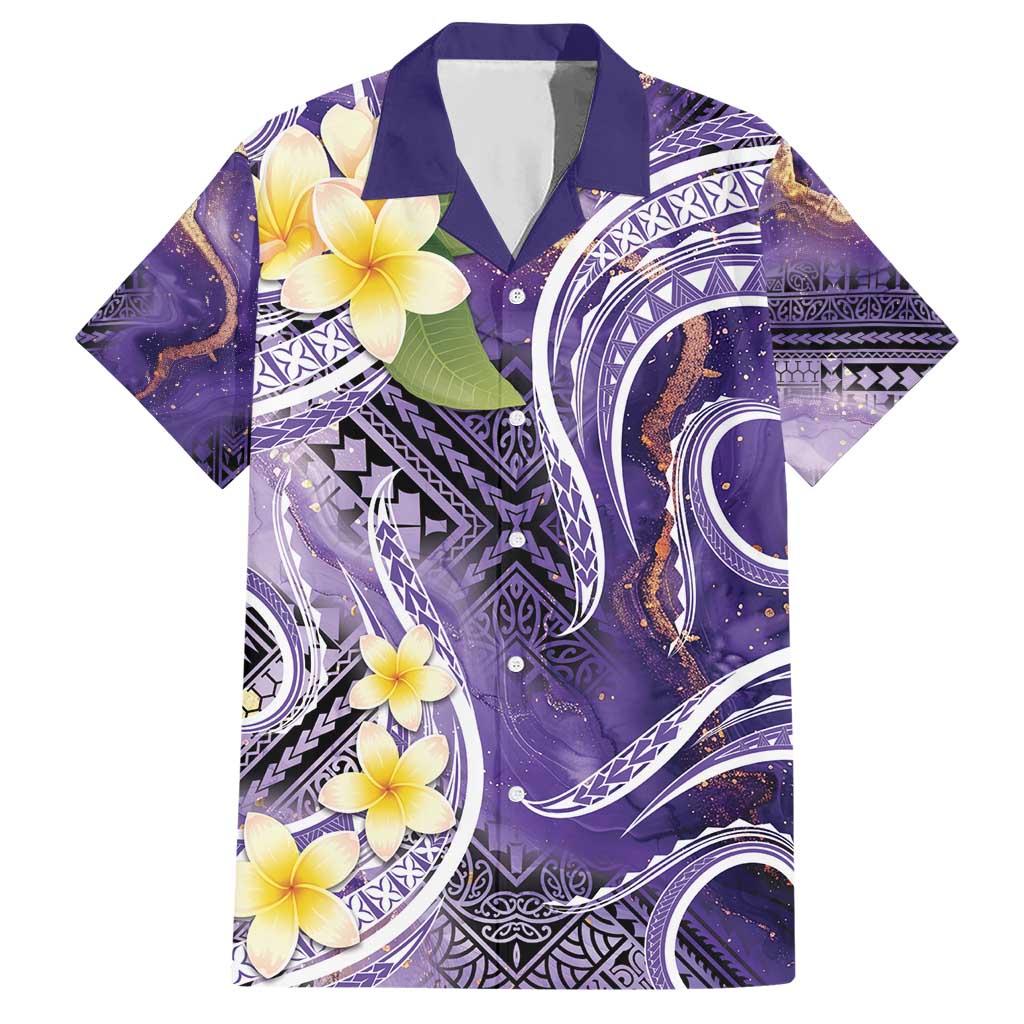 Polynesian Tribal Tattoo Hawaiian Shirt Plumeria Purple Marble Pattern