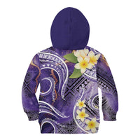 Polynesian Tribal Tattoo Kid Hoodie Plumeria Purple Marble Pattern