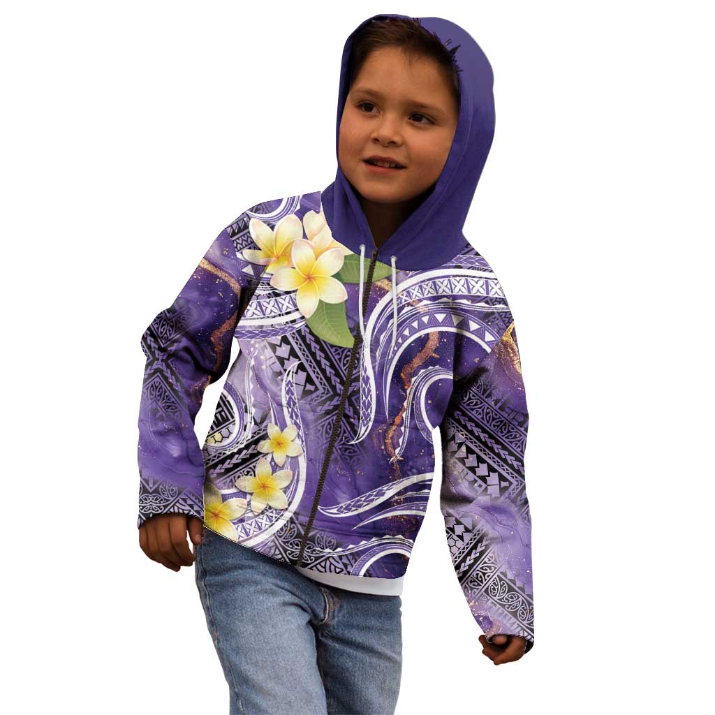 Polynesian Tribal Tattoo Kid Hoodie Plumeria Purple Marble Pattern