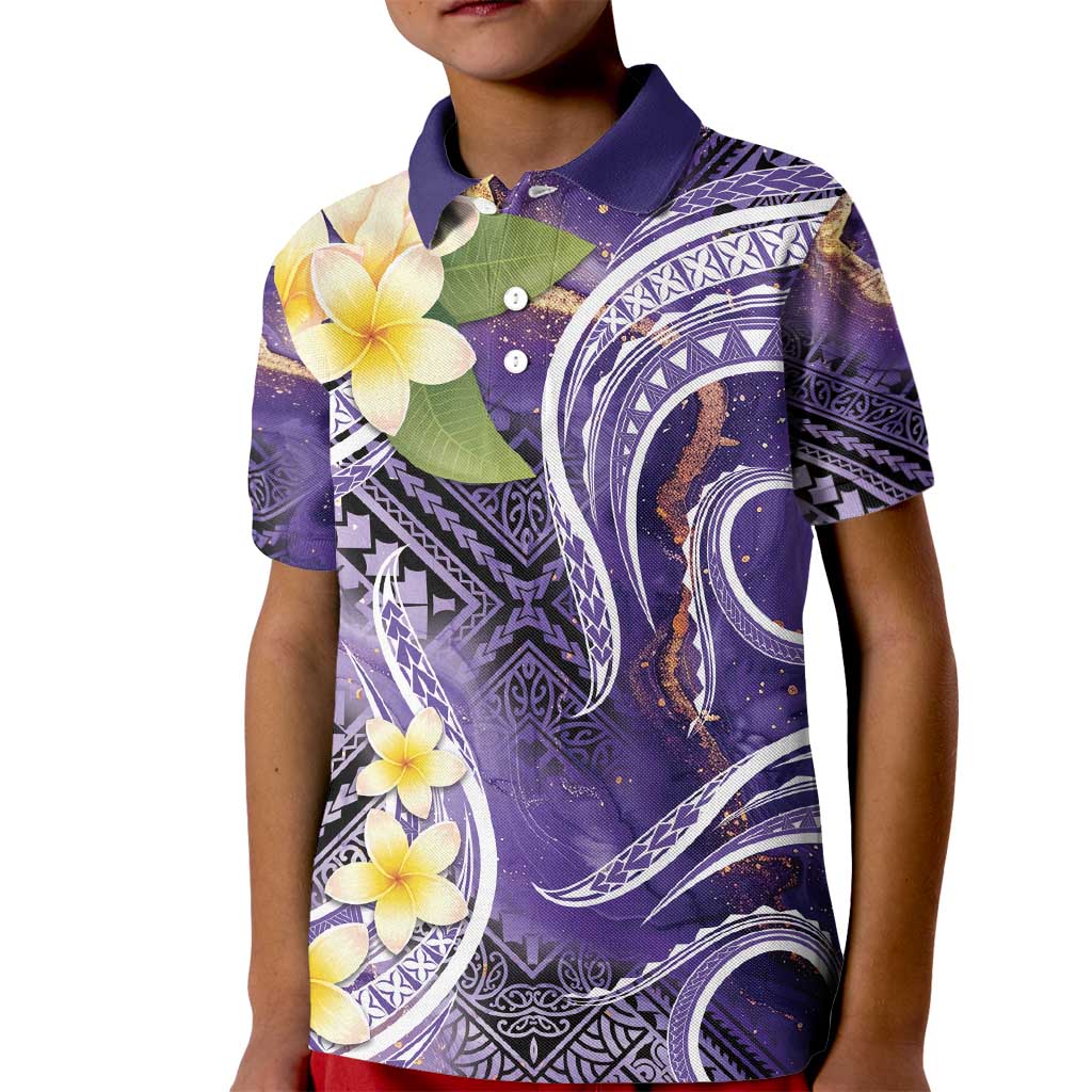 Polynesian Tribal Tattoo Kid Polo Shirt Plumeria Purple Marble Pattern LT9 Kid Purple - Polynesian Pride