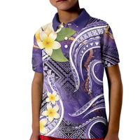 Polynesian Tribal Tattoo Kid Polo Shirt Plumeria Purple Marble Pattern
