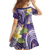 Polynesian Tribal Tattoo Kid Short Sleeve Dress Plumeria Purple Marble Pattern LT9 - Polynesian Pride