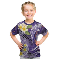 Polynesian Tribal Tattoo Kid T Shirt Plumeria Purple Marble Pattern