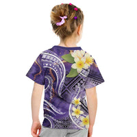 Polynesian Tribal Tattoo Kid T Shirt Plumeria Purple Marble Pattern
