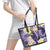 Polynesian Tribal Tattoo Leather Tote Bag Plumeria Purple Marble Pattern