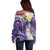 Polynesian Tribal Tattoo Off Shoulder Sweater Plumeria Purple Marble Pattern