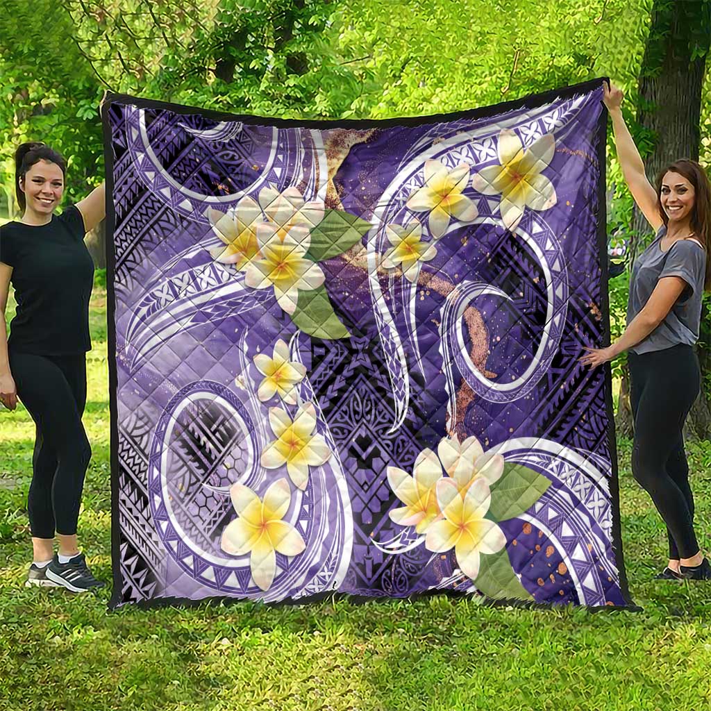 Polynesian Tribal Tattoo Quilt Plumeria Purple Marble Pattern