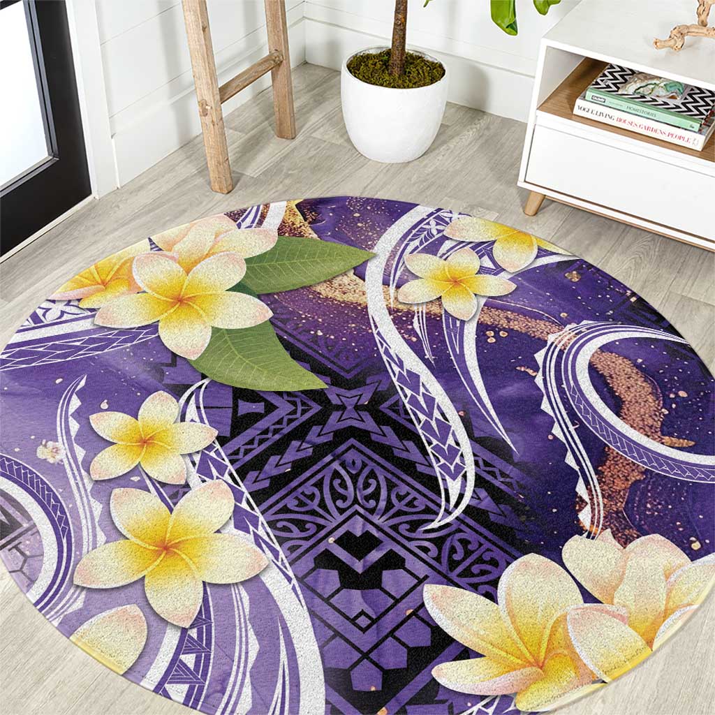Polynesian Tribal Tattoo Round Carpet Plumeria Purple Marble Pattern LT9 Purple - Polynesian Pride