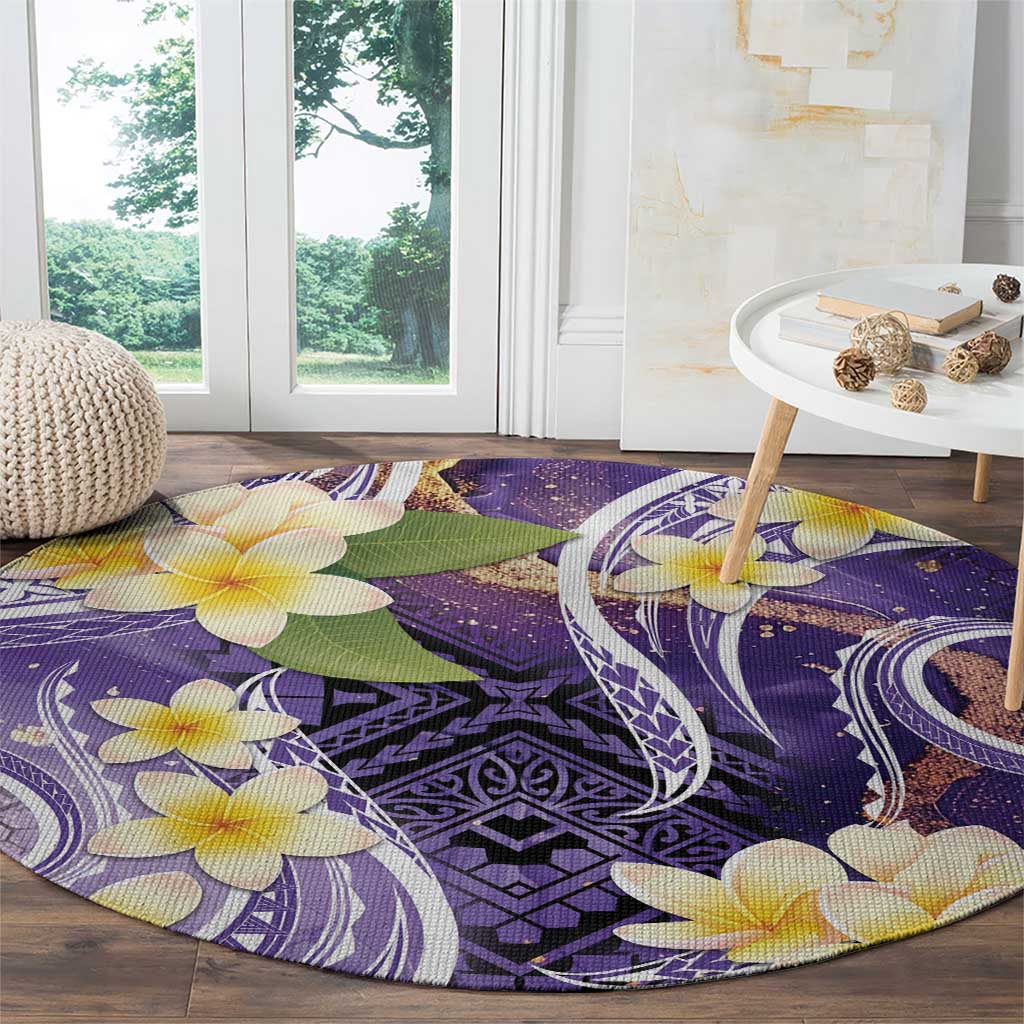 Polynesian Tribal Tattoo Round Carpet Plumeria Purple Marble Pattern LT9 - Polynesian Pride