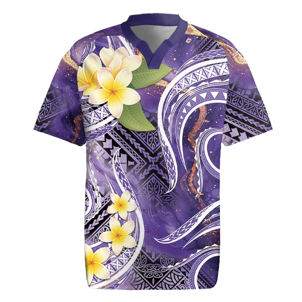 Polynesian Tribal Tattoo Rugby Jersey Plumeria Purple Marble Pattern