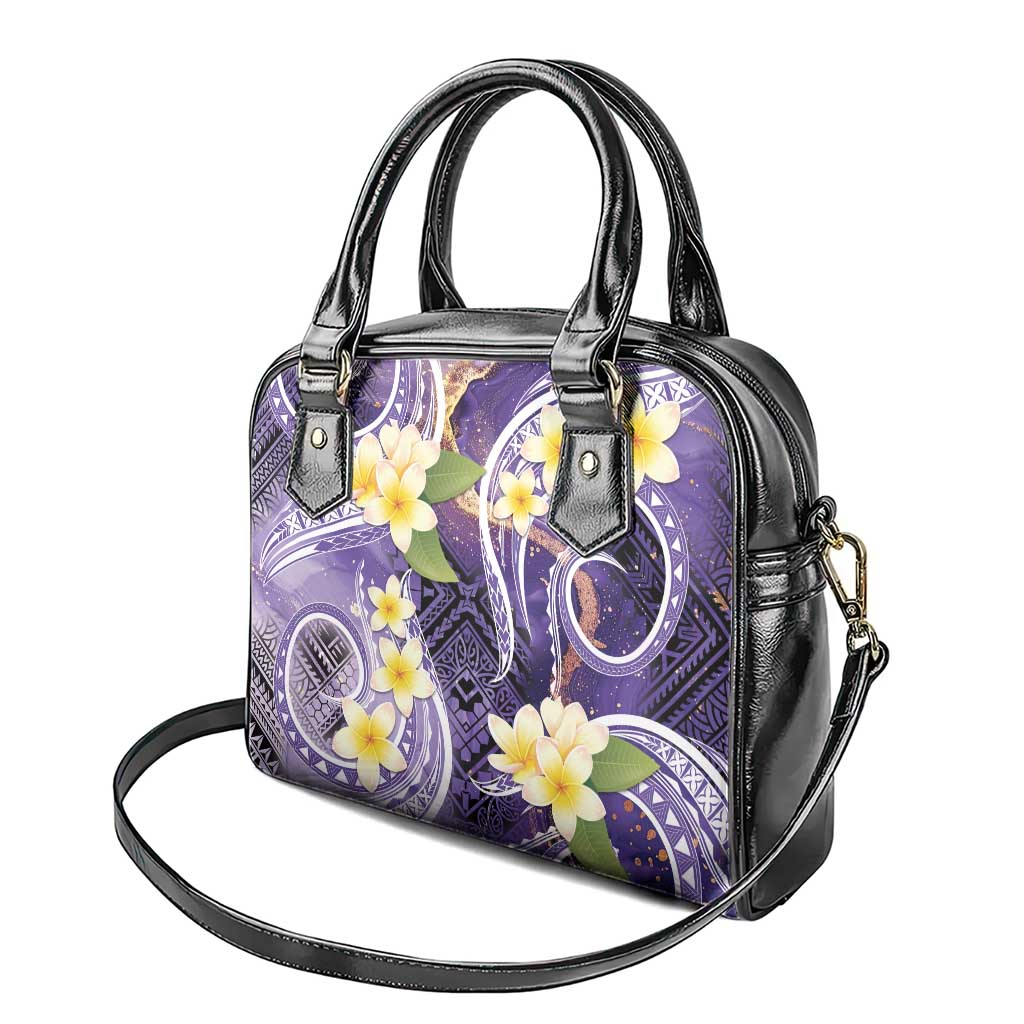 Polynesian Tribal Tattoo Shoulder Handbag Plumeria Purple Marble Pattern