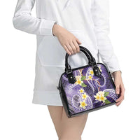 Polynesian Tribal Tattoo Shoulder Handbag Plumeria Purple Marble Pattern