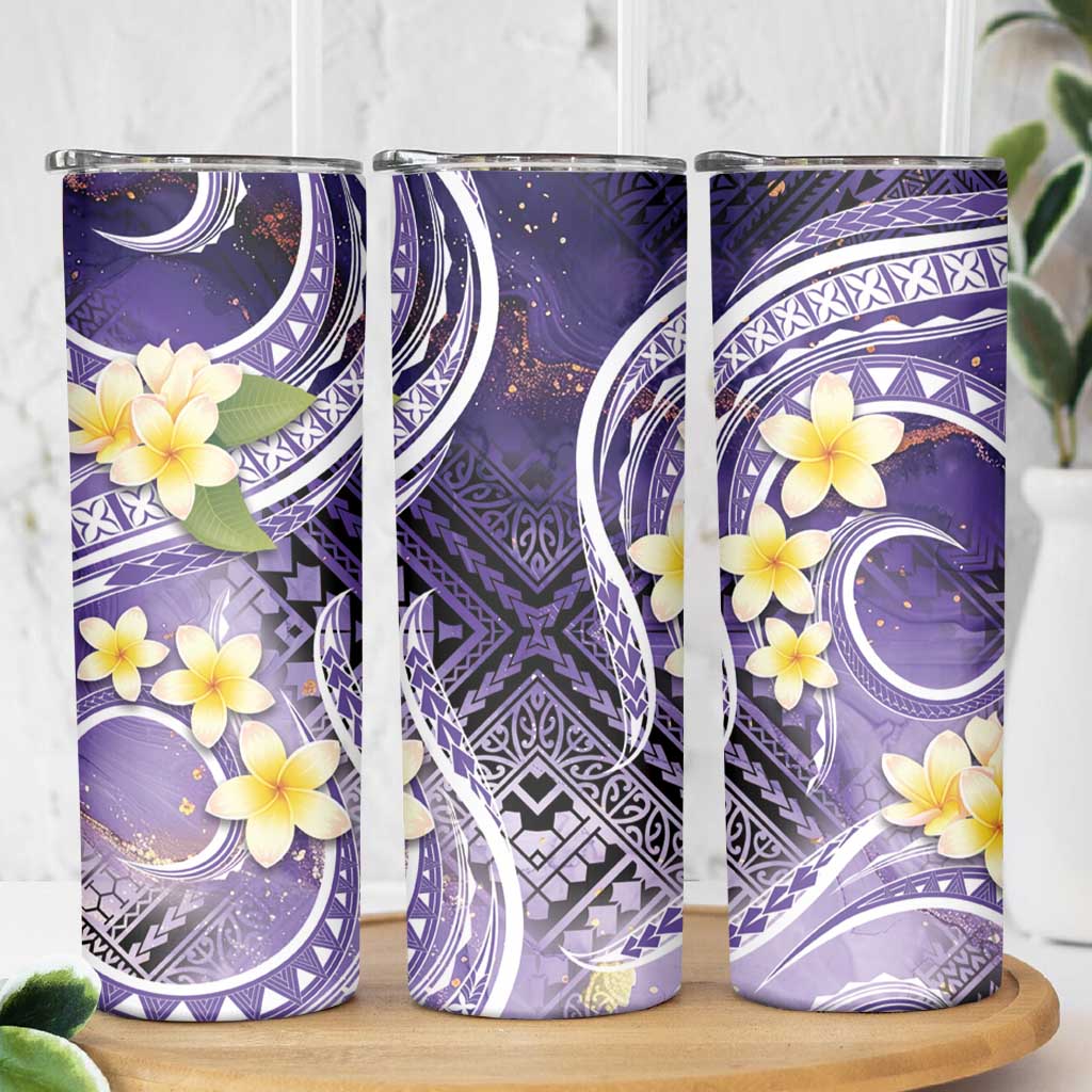 Polynesian Tribal Tattoo Skinny Tumbler Plumeria Purple Marble Pattern