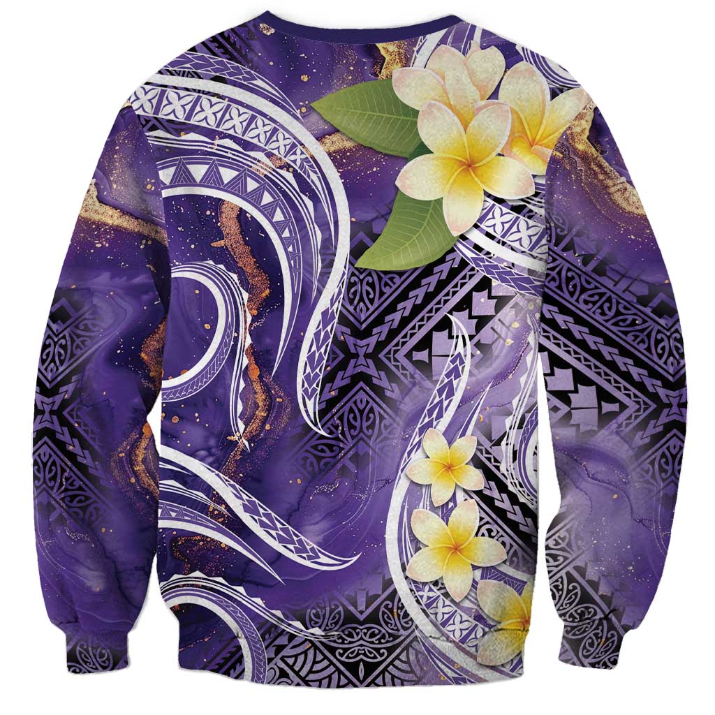 Polynesian Tribal Tattoo Sweatshirt Plumeria Purple Marble Pattern