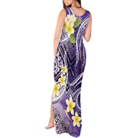 Polynesian Tribal Tattoo Tank Maxi Dress Plumeria Purple Marble Pattern