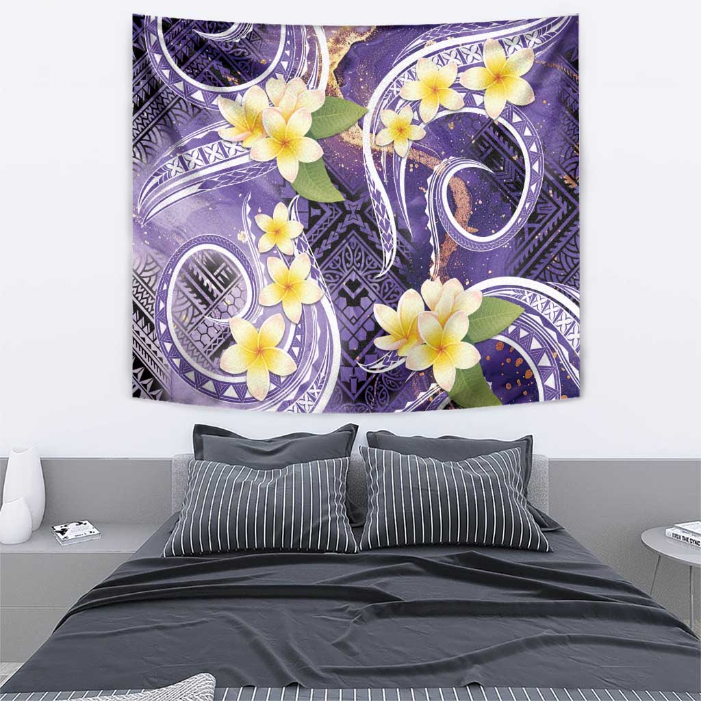 Polynesian Tribal Tattoo Tapestry Plumeria Purple Marble Pattern