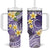 Polynesian Tribal Tattoo Tumbler With Handle Plumeria Purple Marble Pattern